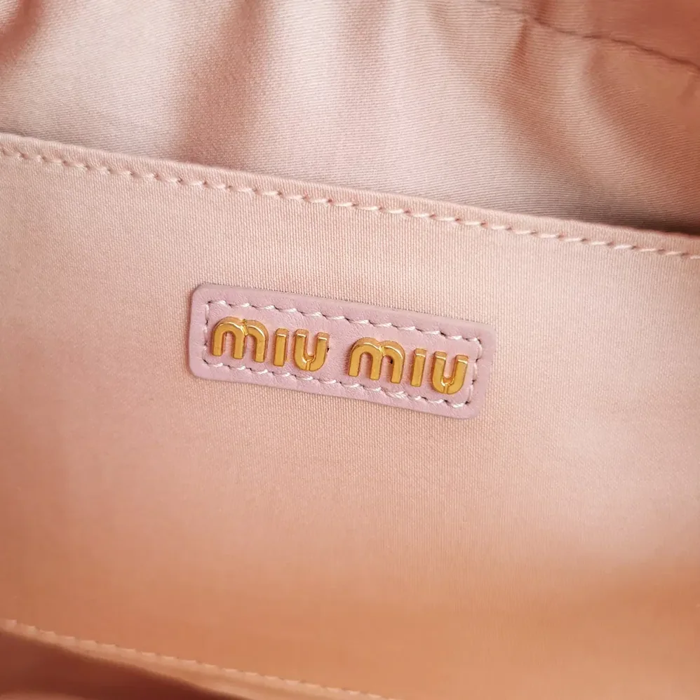 Miu Miu Arcadie Matelassé Nappa Leather Bag for Women in Alabaster Pink Miu Miu Arcadie Matelassé Nappa Leather Bag for Women in Alabaster Pink