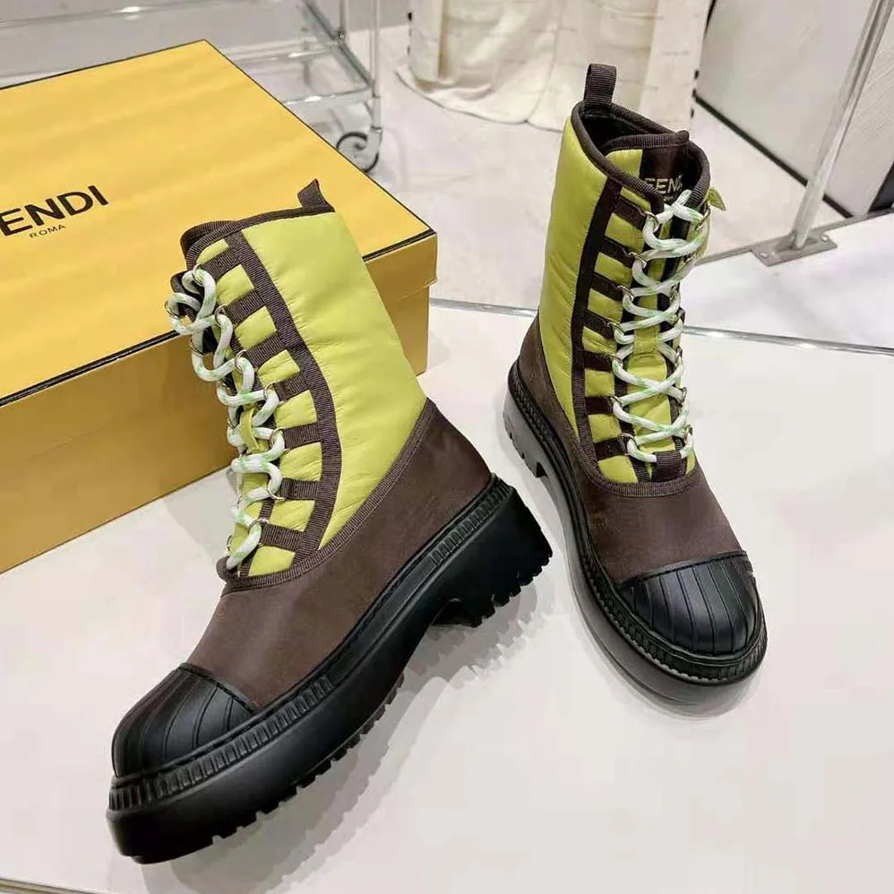 Fendi Domino Acid Green Nylon Biker Boots for Women Fendi Domino Acid Green Nylon Biker Boots for Women