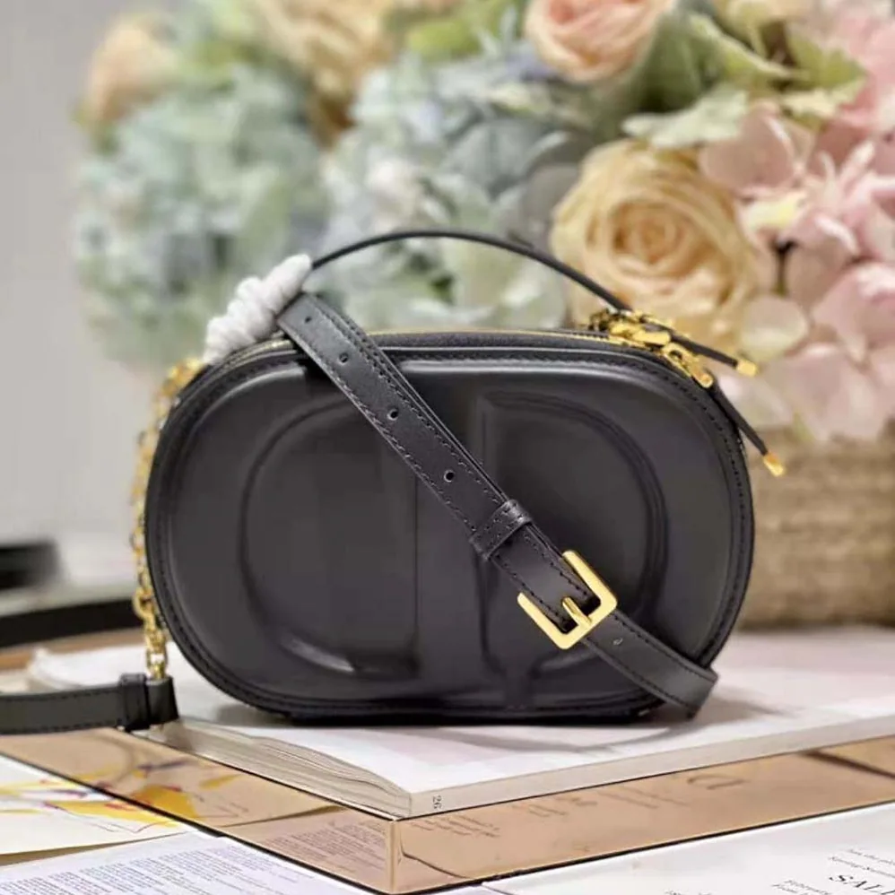 Dior CD Signature Oval Camera Bag Black Calfskin with Embossed CD Signature for Women Dior CD Signature Oval Camera Bag Black Calfskin with Embossed CD Signature for Women