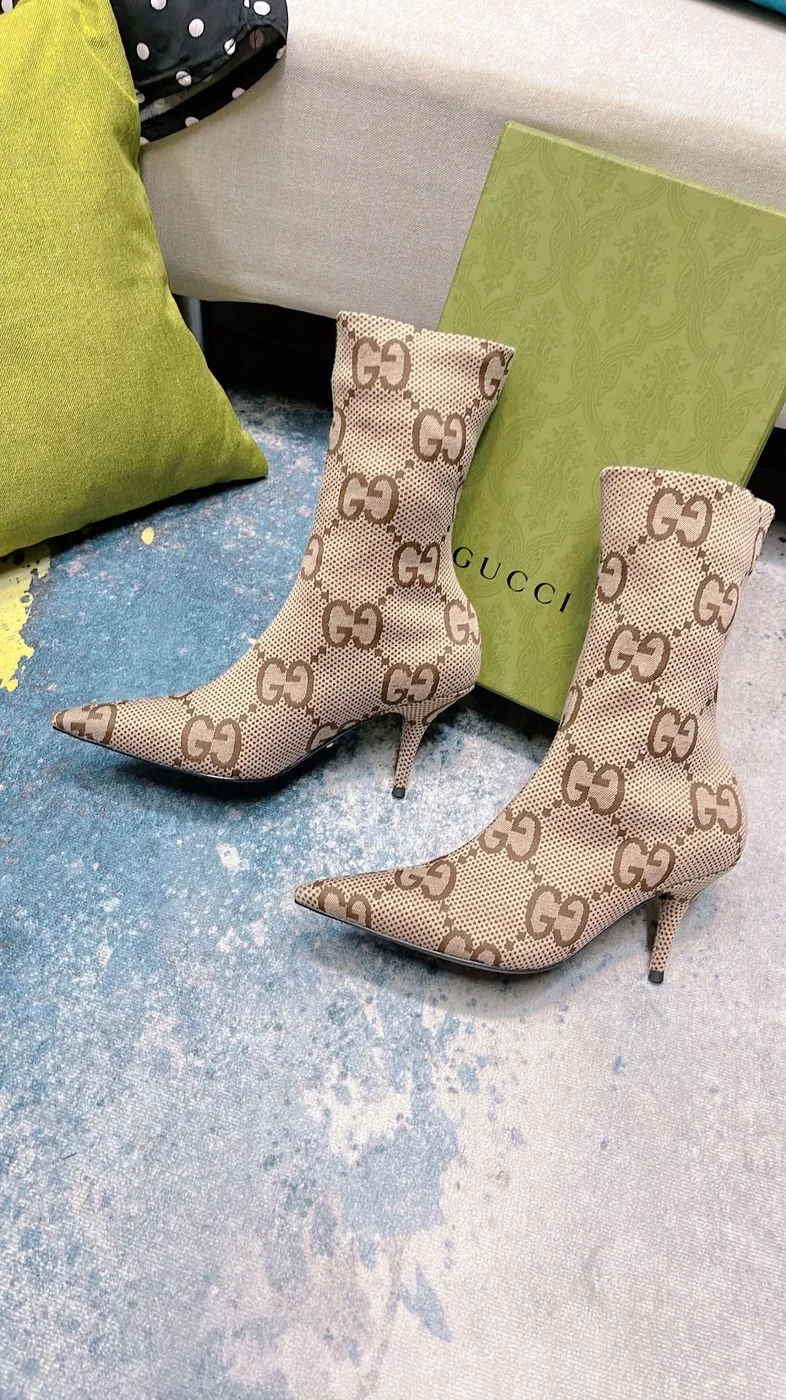 Gucci Lisa Monogram Canvas Ankle Boots Beige for Women Gucci Lisa Monogram Canvas Ankle Boots Beige for Women