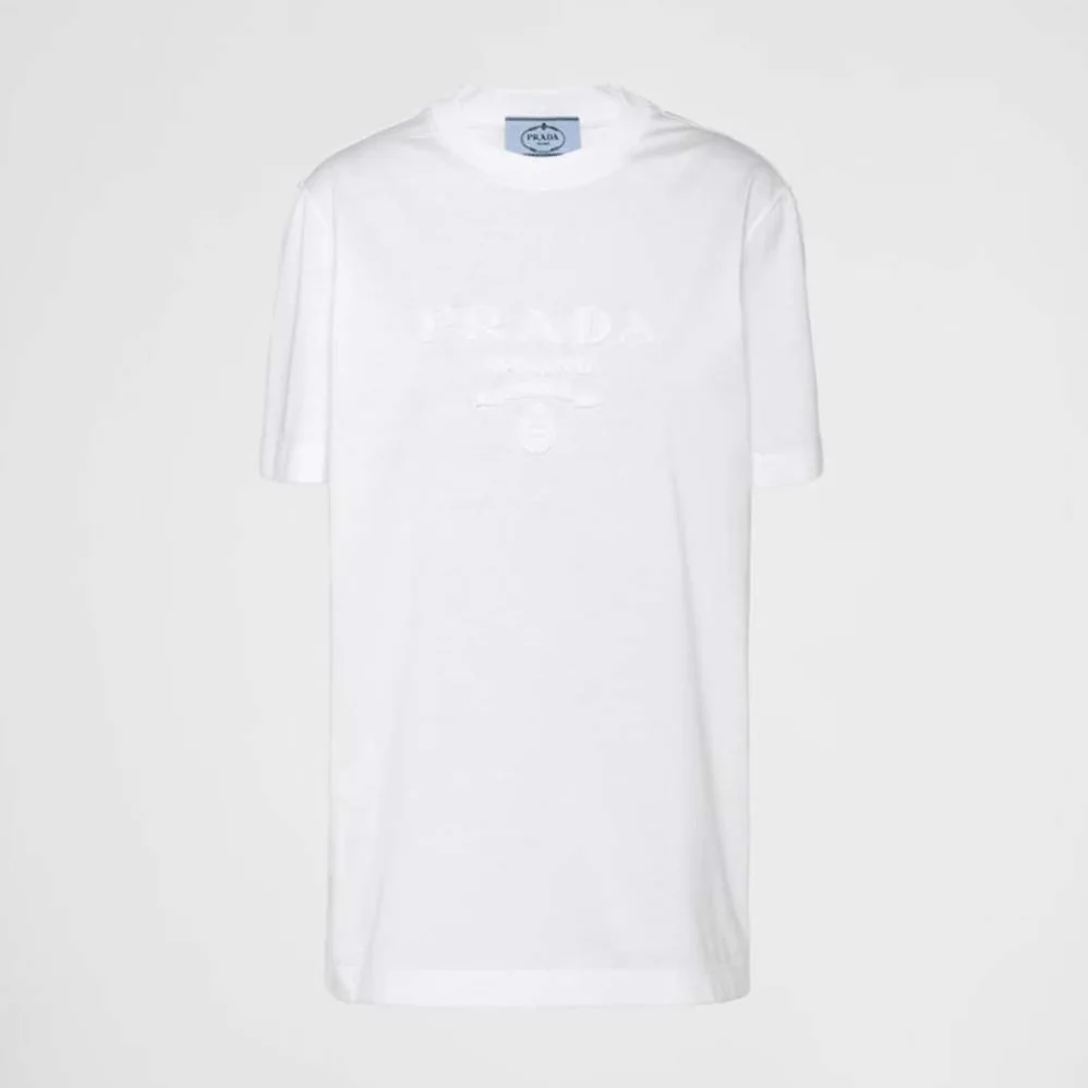 Prada Embroidered Jersey T-shirt for Men in White