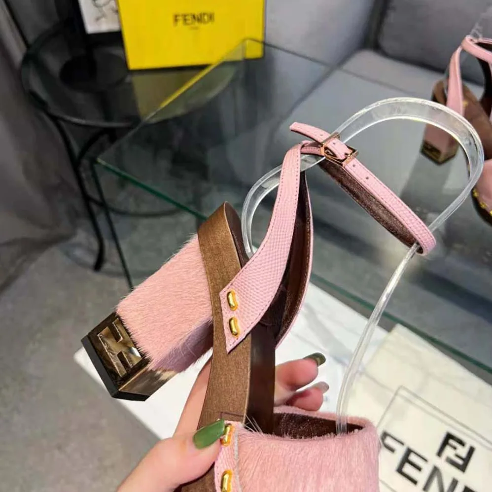 Fendi Baguette Show Pink Pony Hair High for Women in Heeled Clogs Fendi Baguette Show Pink Pony Hair High for Women in Heeled Clogs