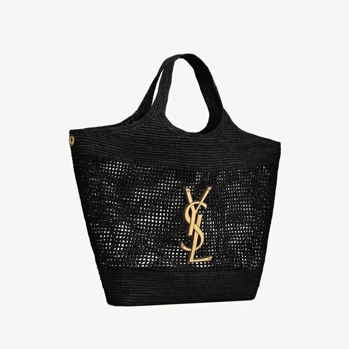 Saint Laurent Icare Maxi Tote Bag in Black Raffia Bronze Hardware
