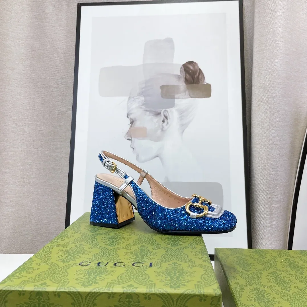 Gucci Lovelight Slingback Mid in Heel With Horsebit Blue