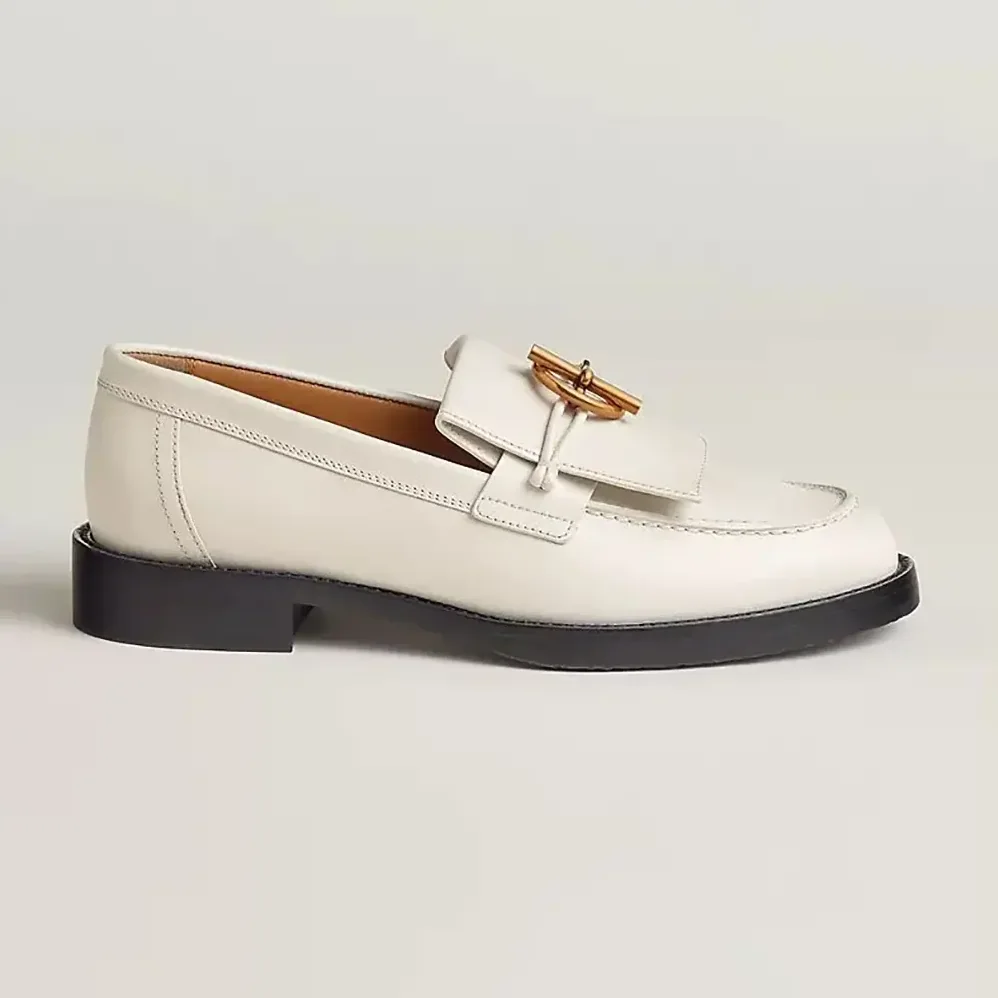 Hermes Impact Loafer in Calfskin Leather-White 241143Z for Women Hermes Impact Loafer in Calfskin Leather-White 241143Z for Women
