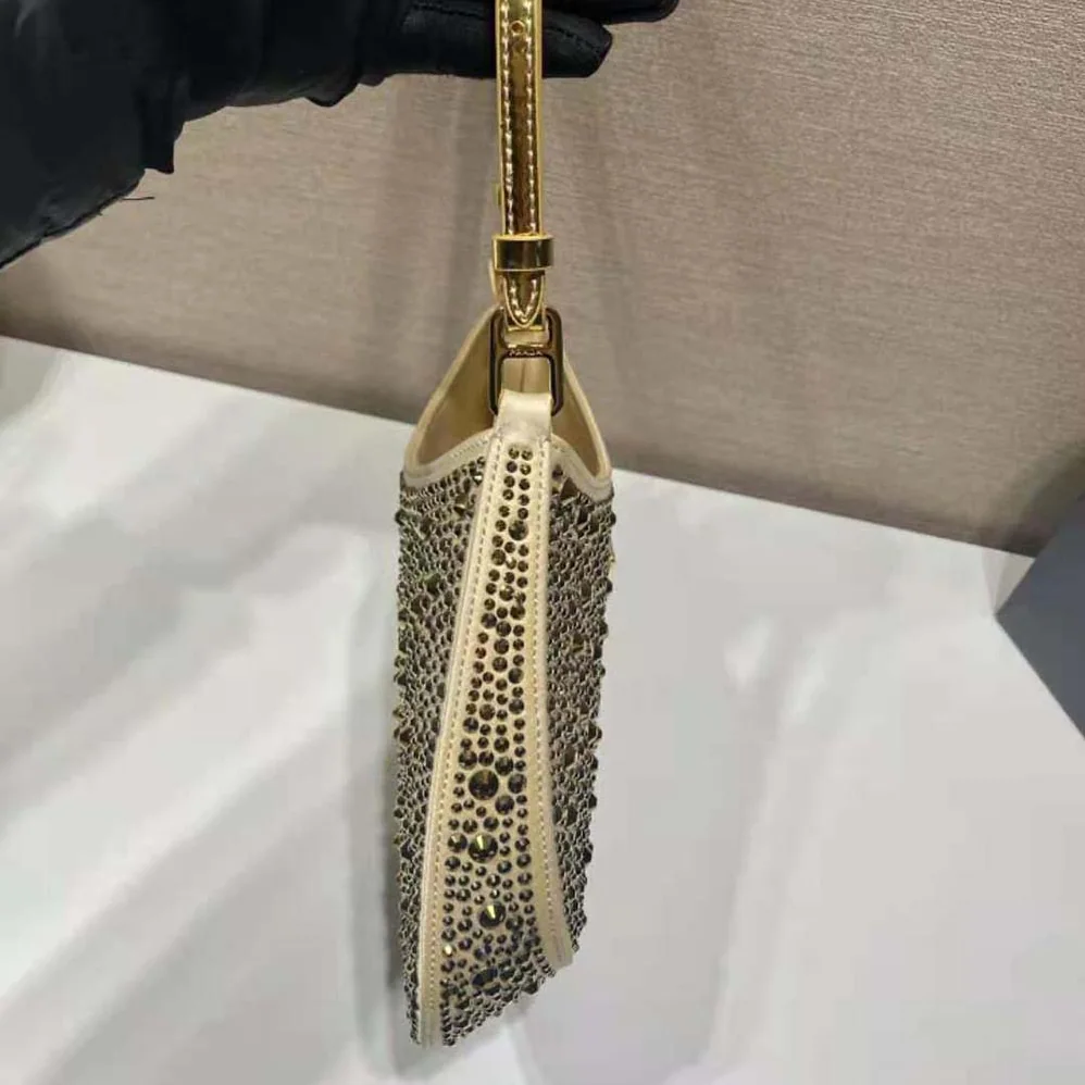 Prada Cleo Satin Bag with Crystals for Women in Gold Prada Cleo Satin Bag with Crystals for Women in Gold