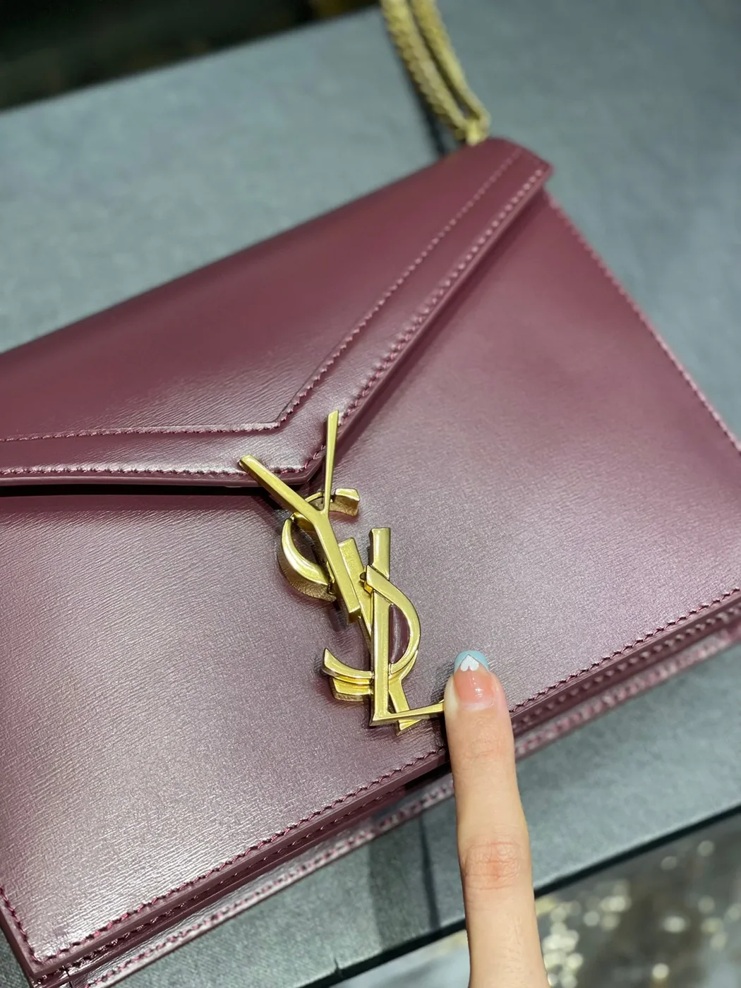 Saint Laurent Cassandra Medium Shoulder Bag in Burgundy Gold Hardware