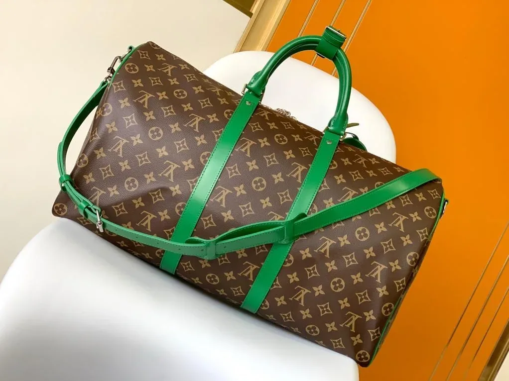 Louis Vuitton Keepall Bandouliere 50 Travel Bag in Brown/ Green Silver Hardware Louis Vuitton Keepall Bandouliere 50 Travel Bag in Brown/ Green Silver Hardware