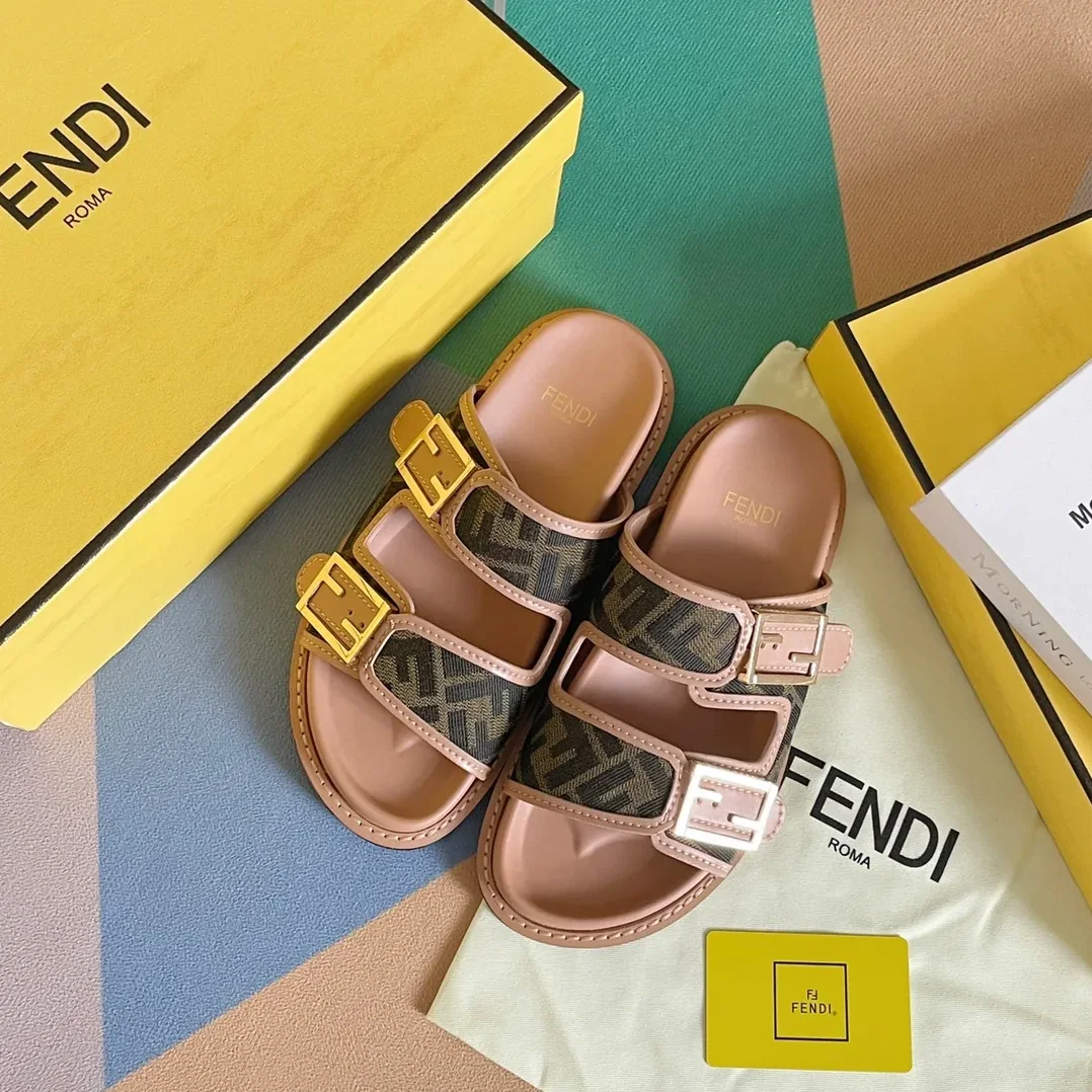 Fendi Feel Brown FF Fabric Slides 8X8326AEGVF1HHG