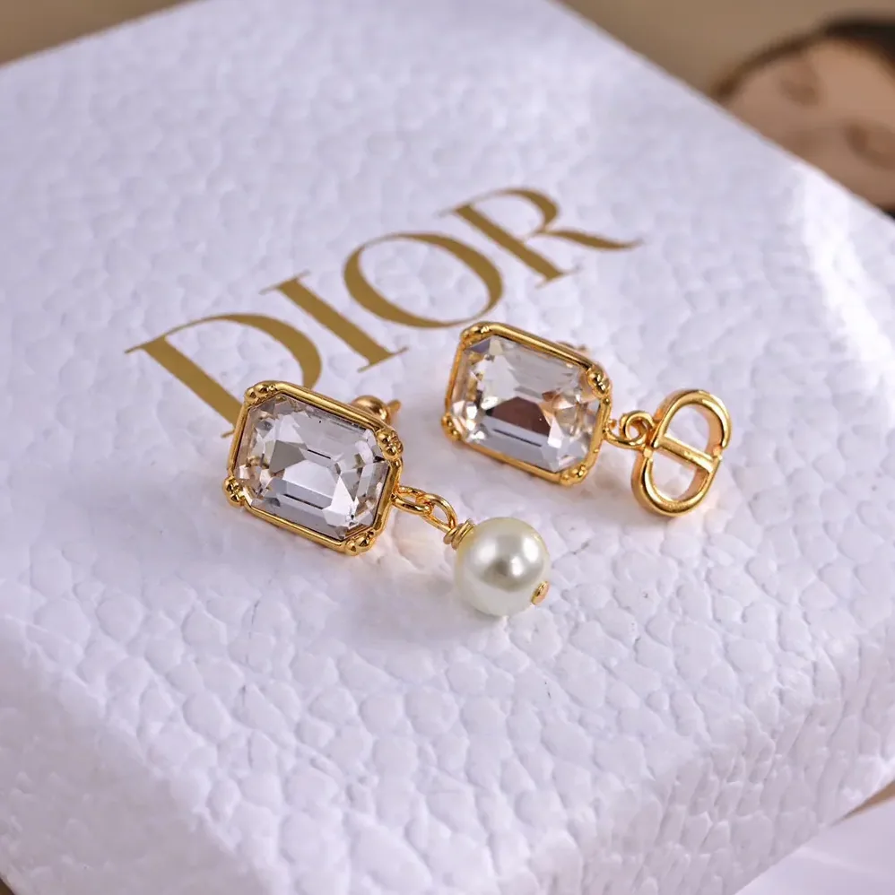 Dior Tribales Earrings Gold-Finish Metal with White Resin Pearls and Silver for Women in Tone Crystals