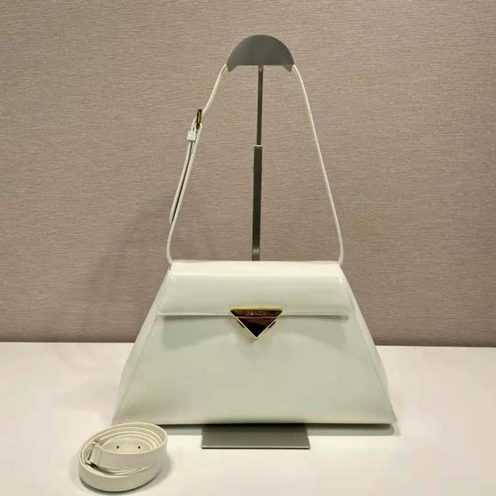 Prada Medium Brushed Leather Handbag for Women in White Prada Medium Brushed Leather Handbag for Women in White