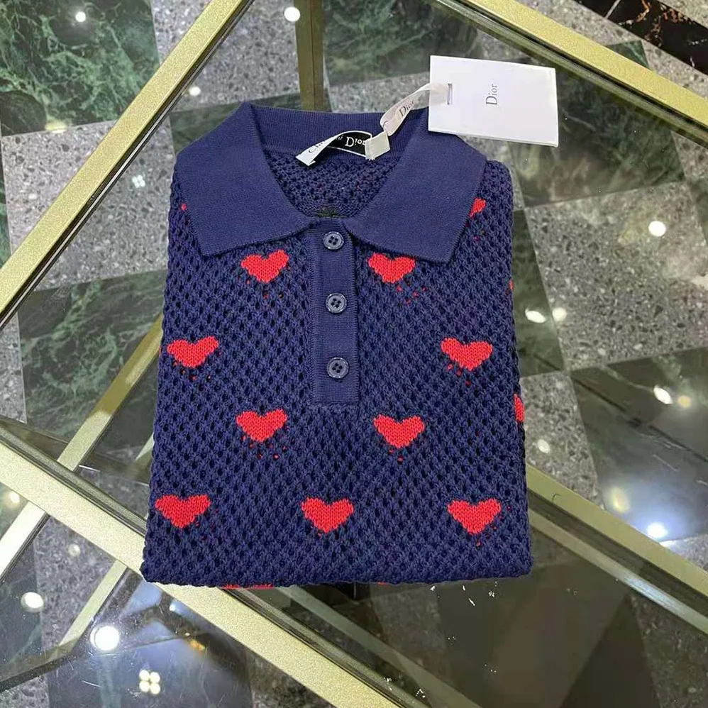 Dior Sweater Navy Blue and Red Hearts I Love Paris Cotton Knit for Women Dior Sweater Navy Blue and Red Hearts I Love Paris Cotton Knit for Women