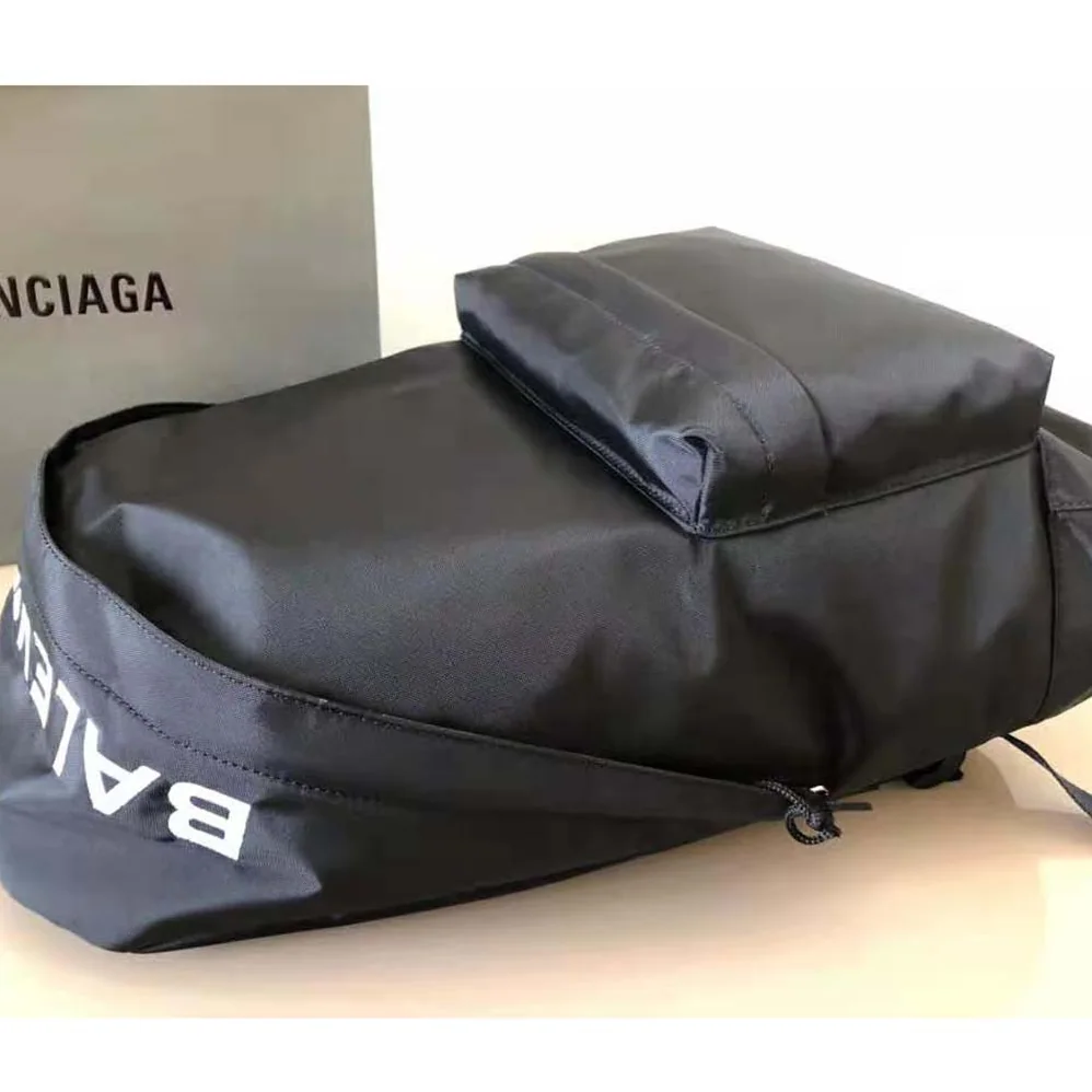 Balenciaga Wheel Backpack in Black Rrecycled Sport Nylon and White Logo Embroidered for Men