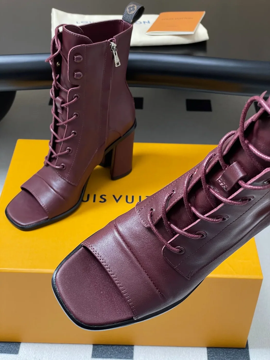 Louis Vuitton Berlin Open Toe Ankle Boots Bordeaux Red 1AICLT