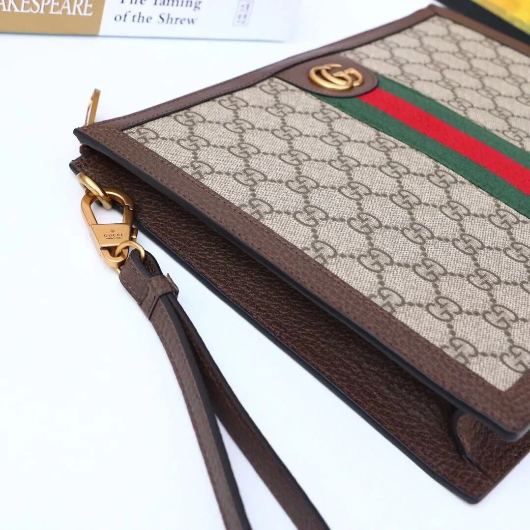 Gucci Ophidia Pouch With Web Beige And Ebony GG Supreme Canvas / Gucci Ophidia Pouch With Web Beige And Ebony GG Supreme Canvas /