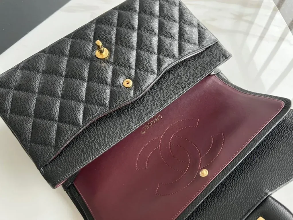 Chanel Classic Double Flap Bag Large Crossbody in Black Gold Hardware