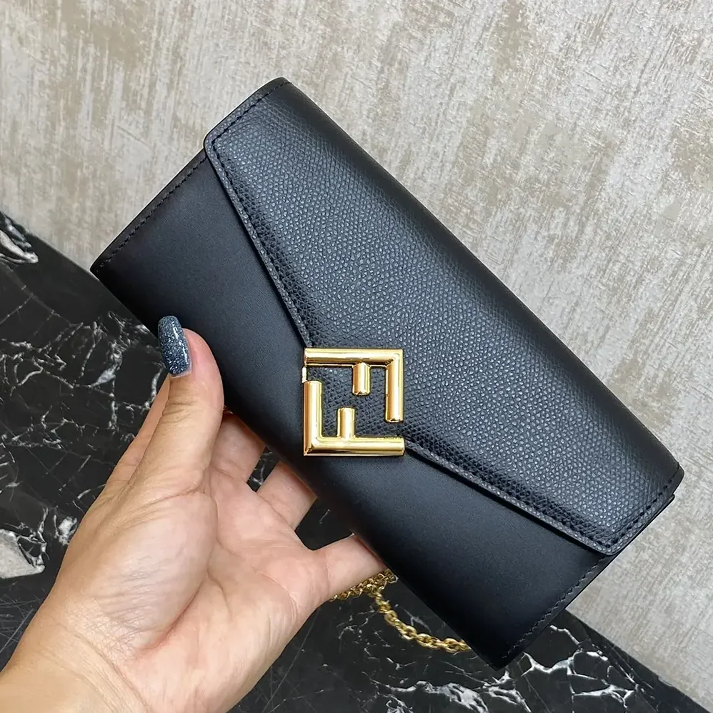 Fendi FF Diamonds Continental With Chain Black Leather Wallet for Women Fendi FF Diamonds Continental With Chain Black Leather Wallet for Women