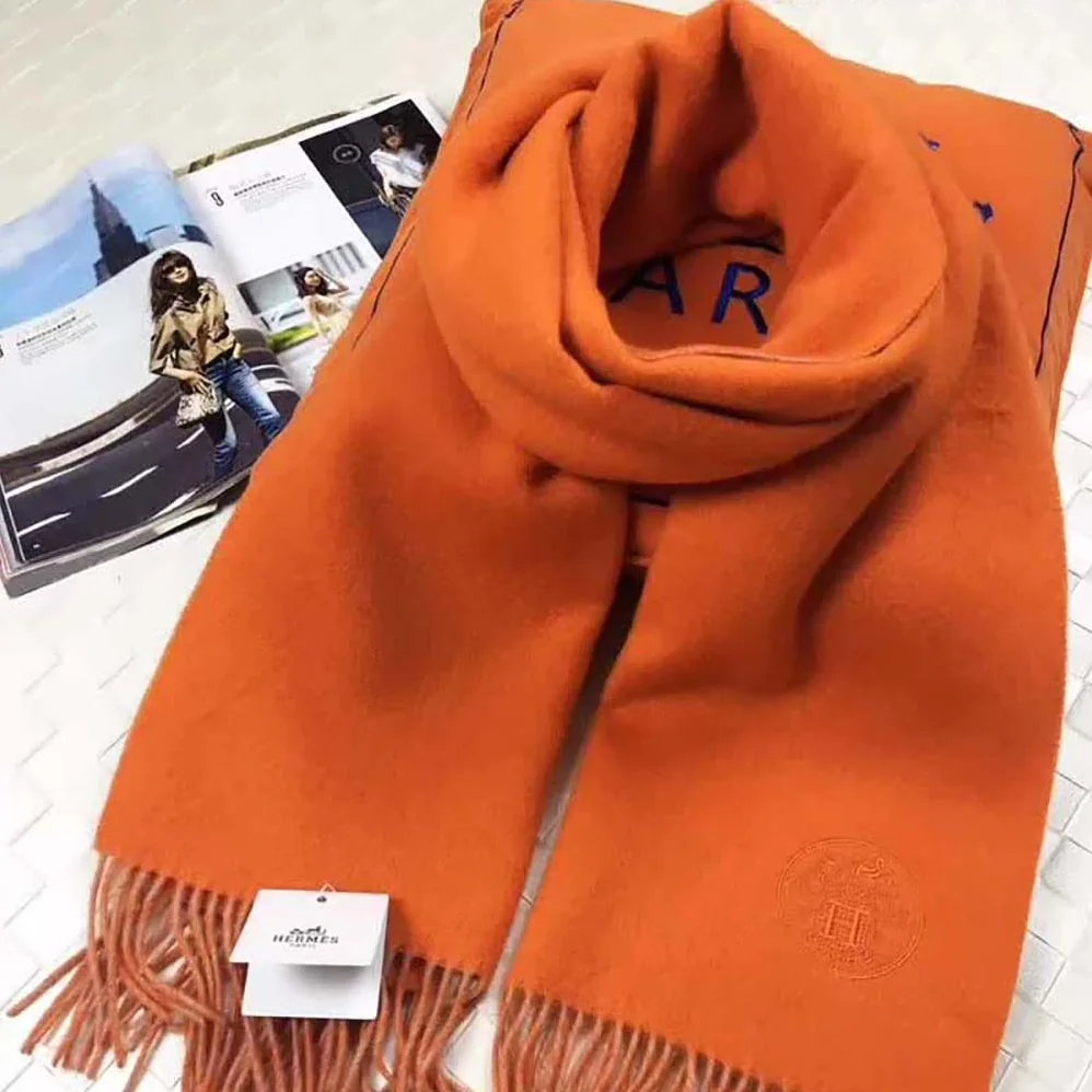 Hermes Casaque II Stole Double-faced Cashmere Scarf for Women in Orange