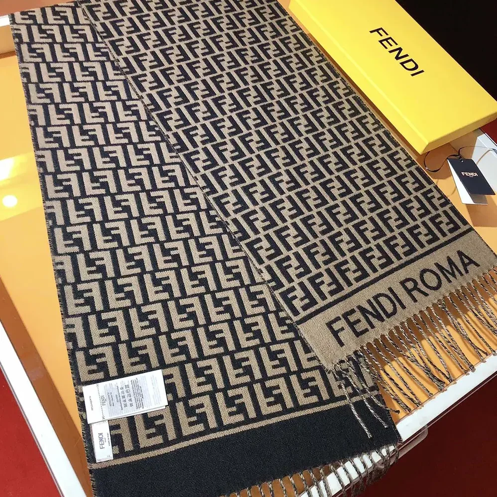 Fendi FF Scarf Brown Wool and Cashmere Scarf for Unisex