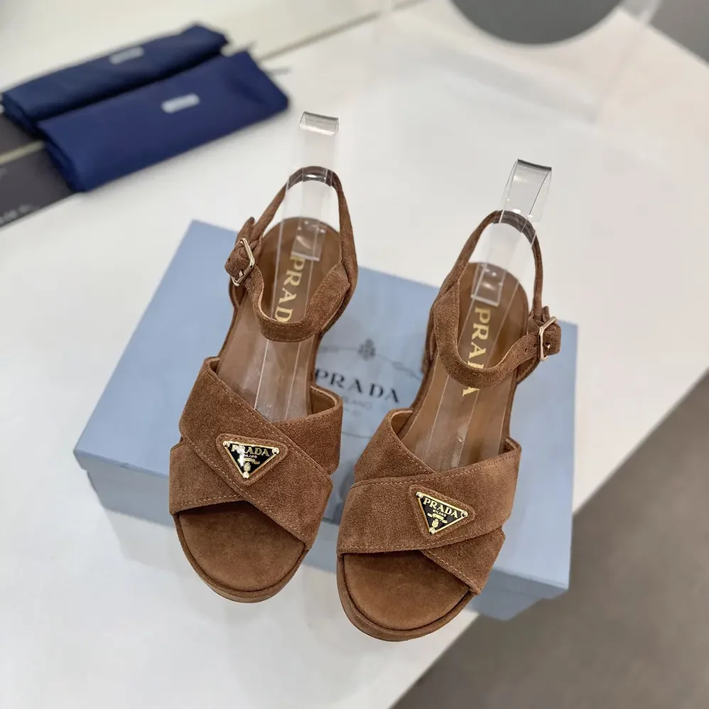 Prada Suede Platform Sandals for Women in Brown