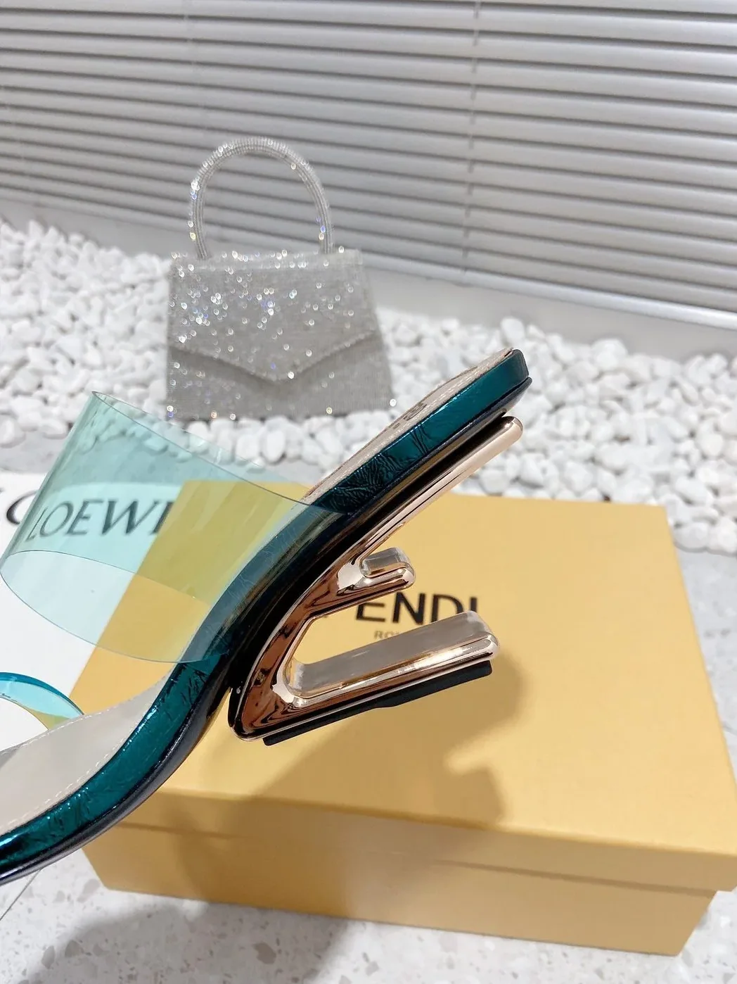 Fendi First Dark Green Transparent High in Heeled Sandals