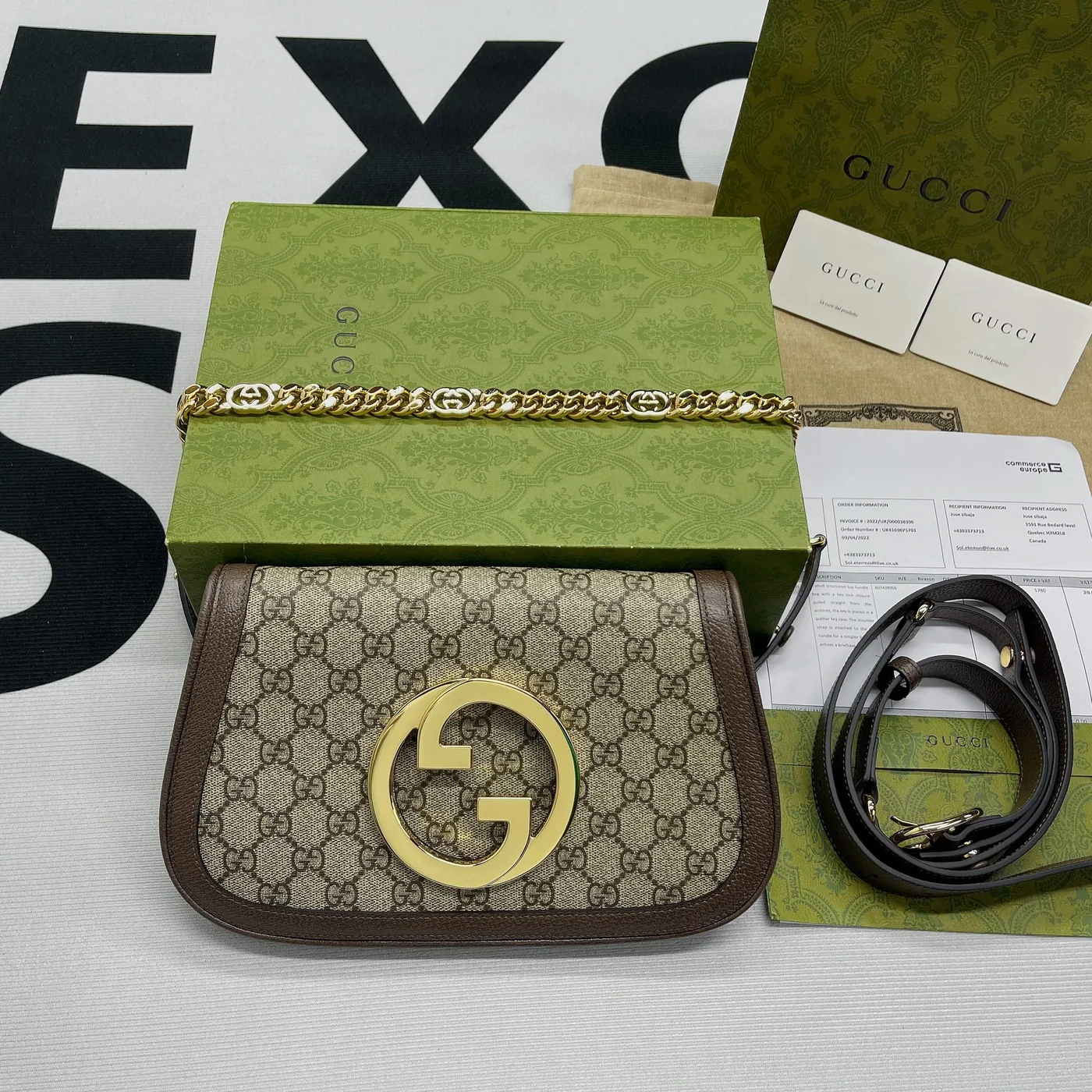 Gucci Blondie Medium Shoulder Bag / Beige/ Ebony GG Supreme Canvas Gold Hardware