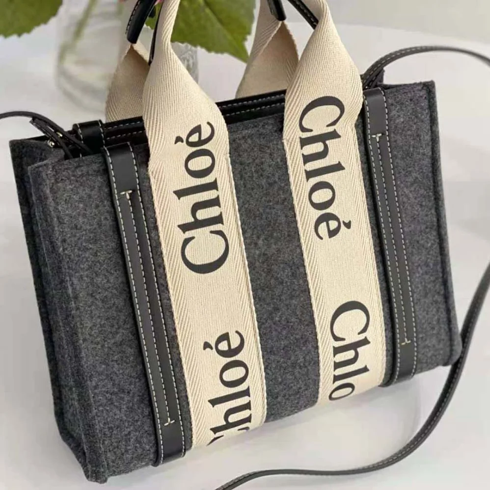 Chloe Small Woody Tote Bag with Strap for Women in Gray