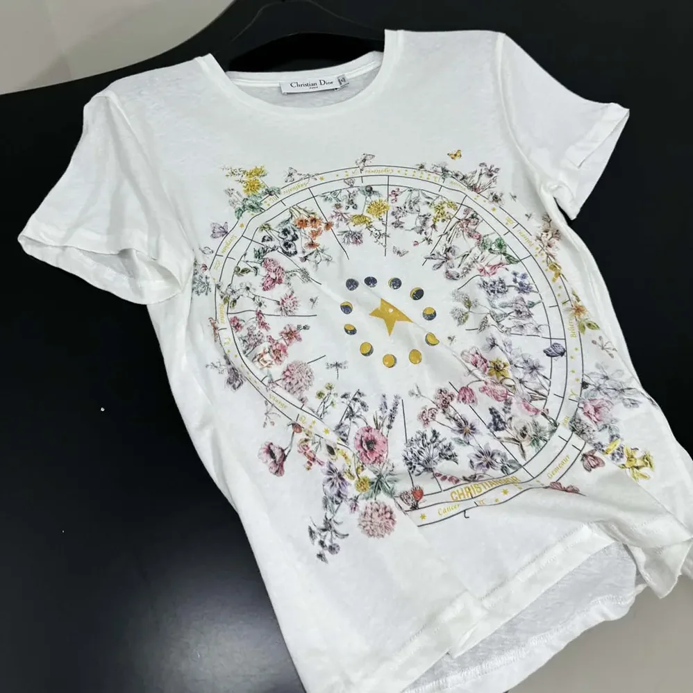 Dior T-Shirt White Cotton Jersey with Multicolor Dior Astral Flowers Motif for Men