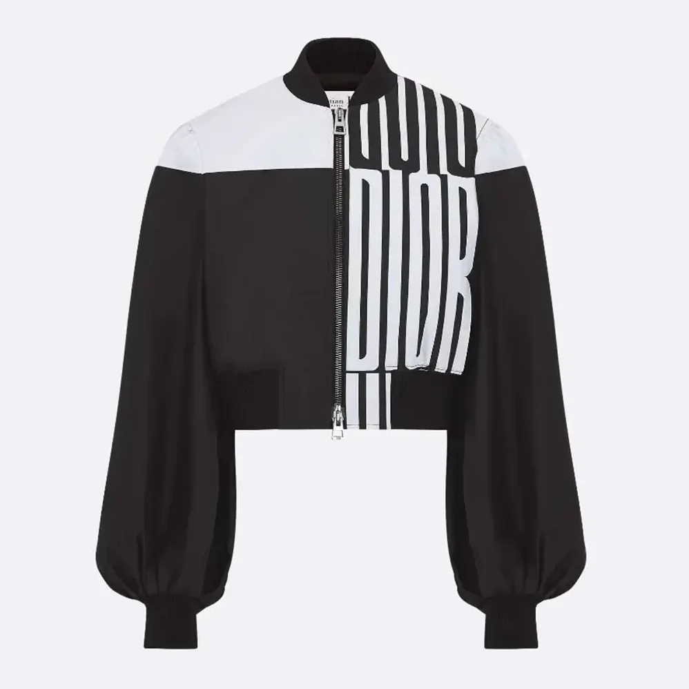 Dior Cropped Bomber Jacket with Bishop Sleeves Black and White Jacquard for Women Dior Cropped Bomber Jacket with Bishop Sleeves Black and White Jacquard for Women