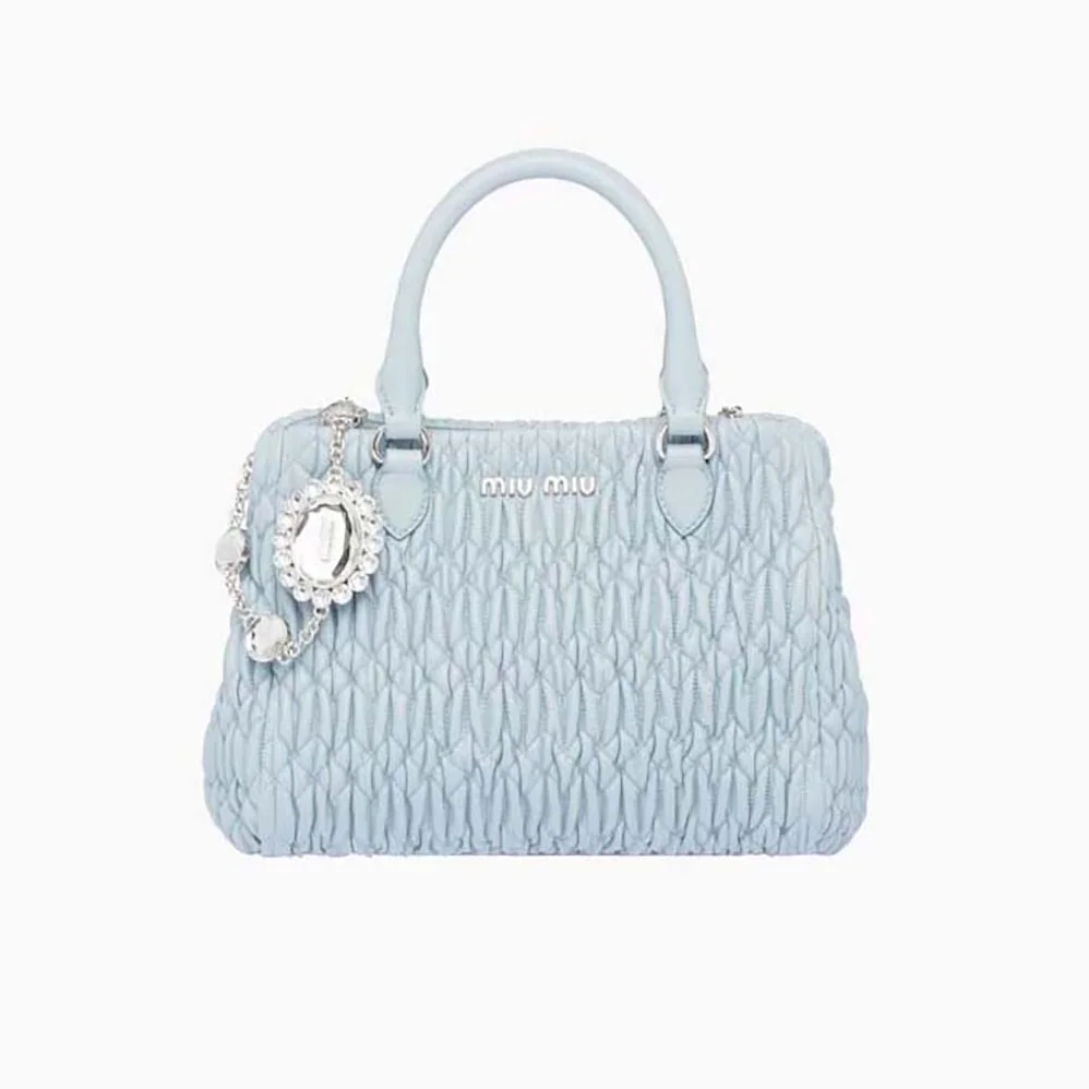 Miu Miu Miu Crystal Cloqué Nappa Leather Handbag for Women in Blue Miu Miu Miu Crystal Cloqué Nappa Leather Handbag for Women in Blue