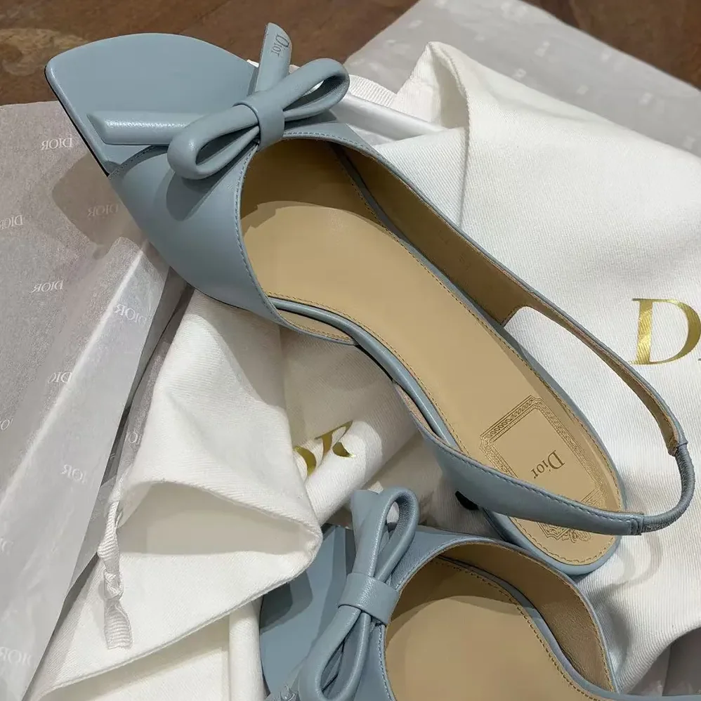 Dior Bow Heeled Slingback Sandal Bleu Ciel Lambskin for Women Dior Bow Heeled Slingback Sandal Bleu Ciel Lambskin for Women