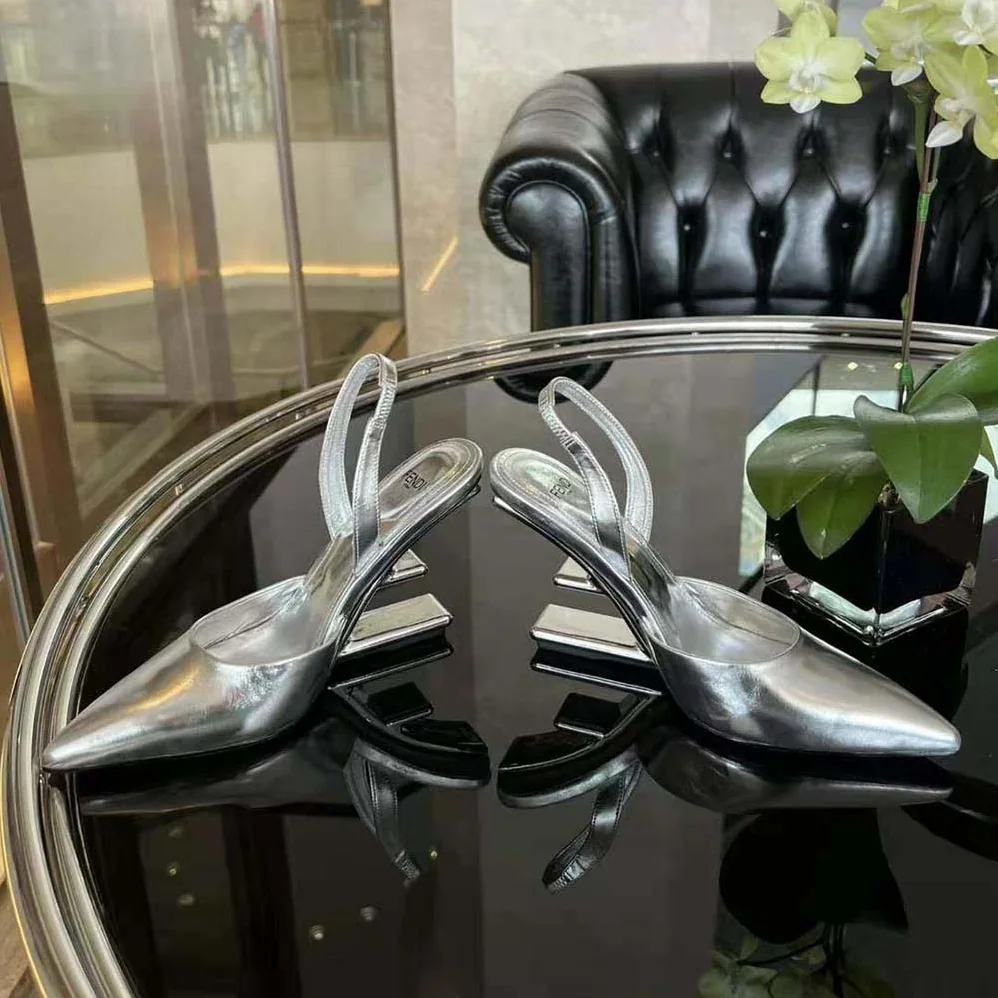 Fendi First Silver Leather High for Women in Heeled Slingbacks