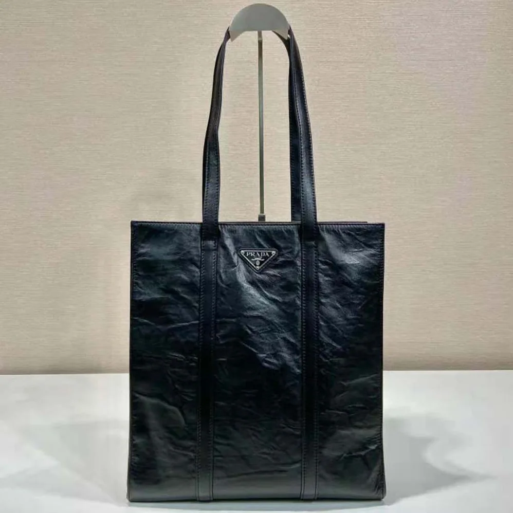 Prada Small Antique Nappa Leather Tote for Women in Black Prada Small Antique Nappa Leather Tote for Women in Black