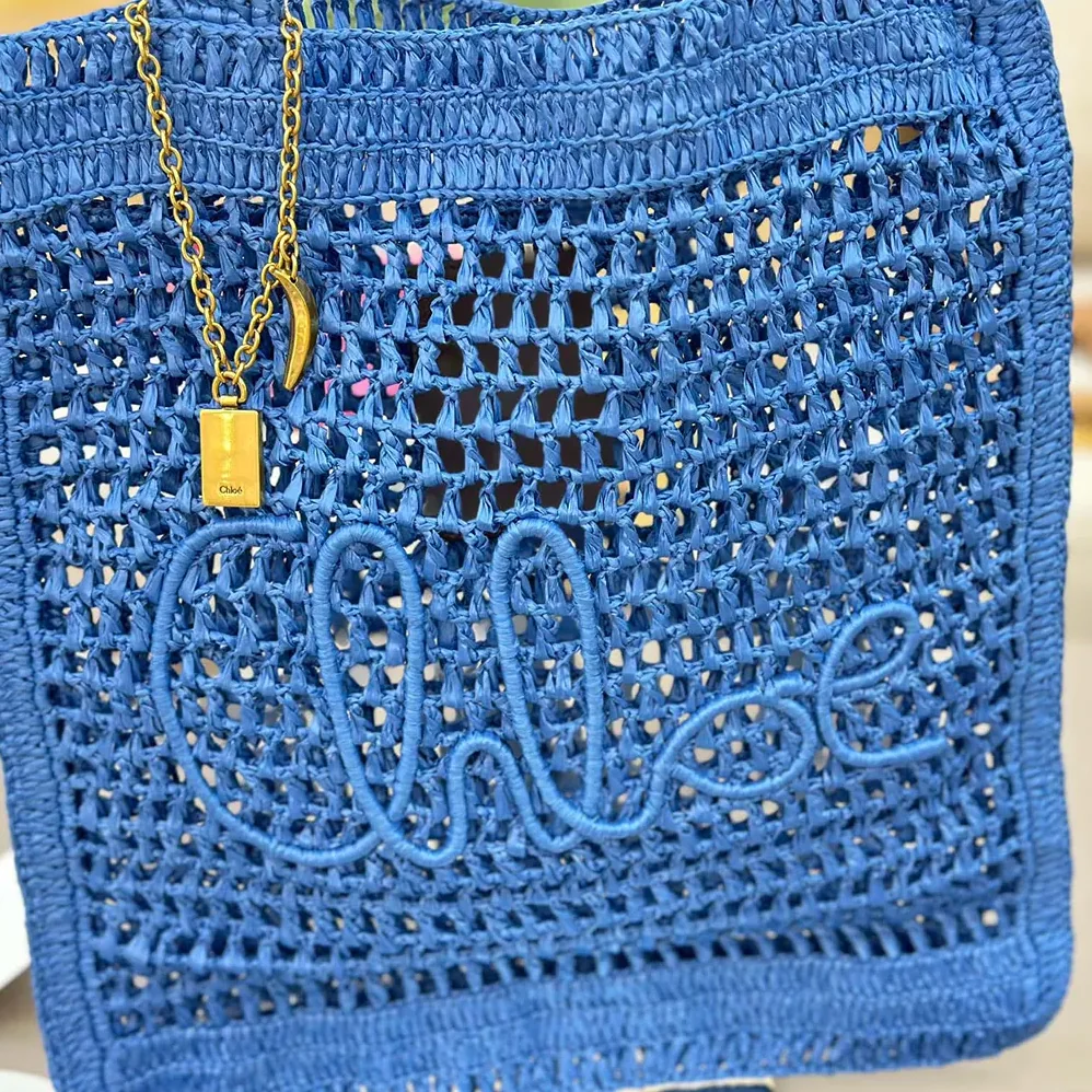Chloe Summer Banana Tote Bag In Raffia for Women in Blue