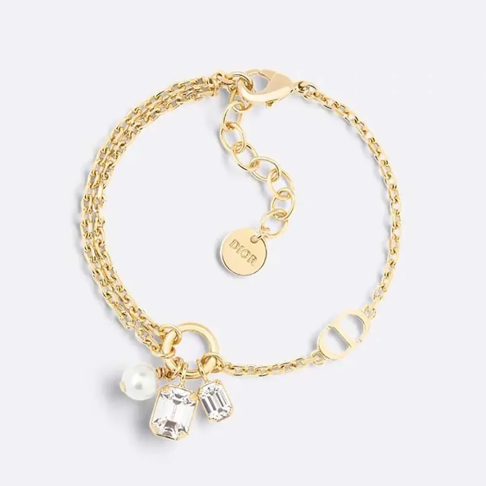 Dior Petit CD Bracelet Gold-Finish Metal with a White Resin Pearl and Silver for Women in Tone Crystals Dior Petit CD Bracelet Gold-Finish Metal with a White Resin Pearl and Silver for Women in Tone Crystals