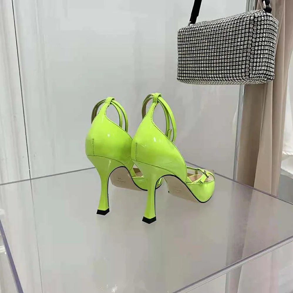 Jimmy Choo Mugler Strap Pump Neon Yellow Patent and Mesh Pumps with Straps for Women Jimmy Choo Mugler Strap Pump Neon Yellow Patent and Mesh Pumps with Straps for Women
