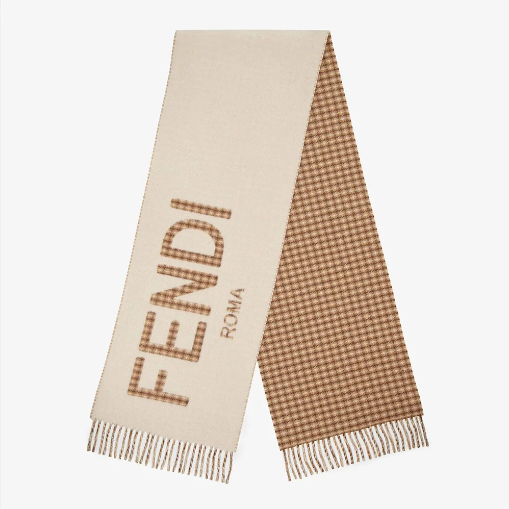 Fendi Scarf in Cream Wool and Cashmere with Fendi Roma Oversized Lettering for Women