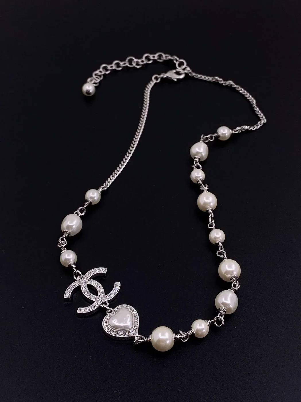 Chanel Pearl Love Necklace White