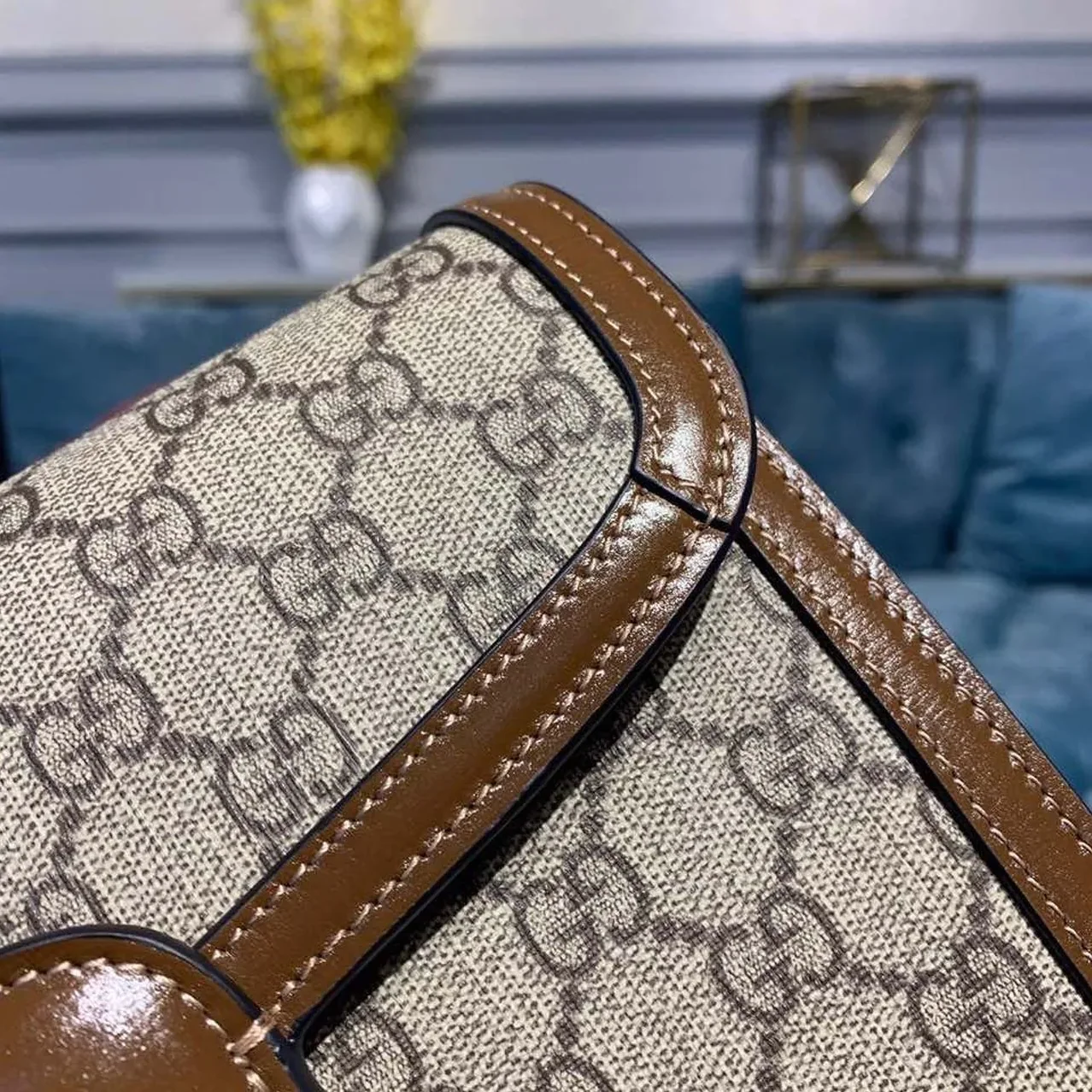 Gucci Horsebit 1955 Shoulder Bag Beige/Ebony GG Supreme Canvas With Brown / Gucci Horsebit 1955 Shoulder Bag Beige/Ebony GG Supreme Canvas With Brown /
