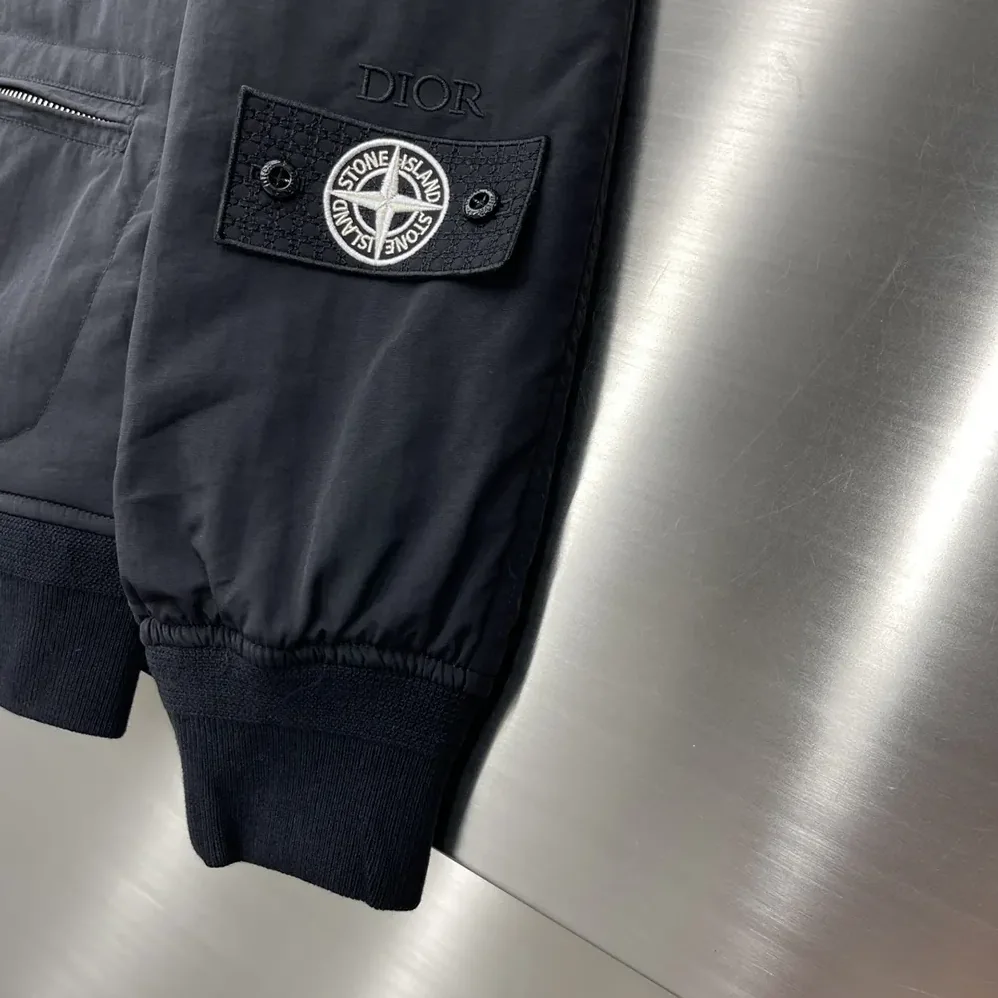 Dior DIOR AND STONE ISLAND Bomber Jacket Black Habotai Silk Blend for Men