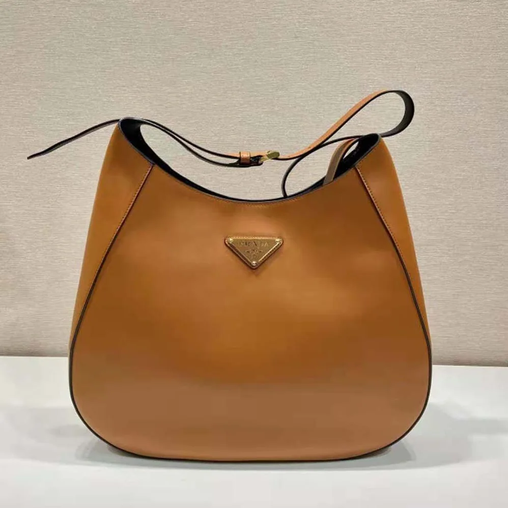 Prada Large Leather Shoulder Bag with Topstitching for Women in Brown Prada Large Leather Shoulder Bag with Topstitching for Women in Brown