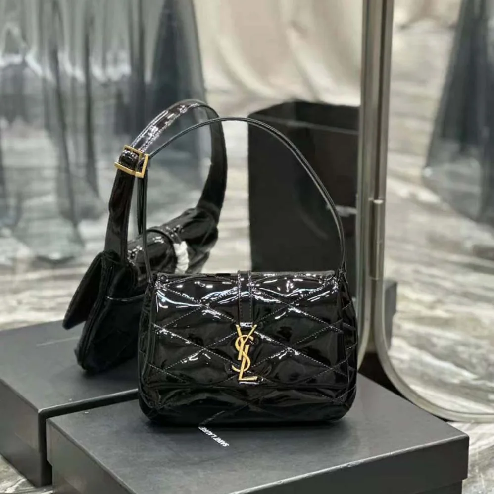 Saint Laurent YSL Le 57 Hobo Bag in Quilted Patent for Women in Black Saint Laurent YSL Le 57 Hobo Bag in Quilted Patent for Women in Black