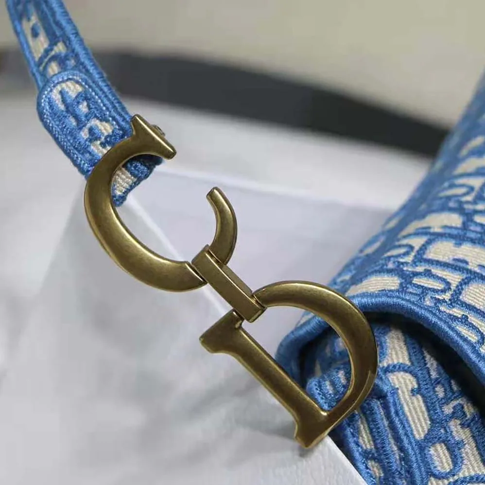 Dior Saddle Bag Cornflower Blue Dior Oblique Embroidery for Women