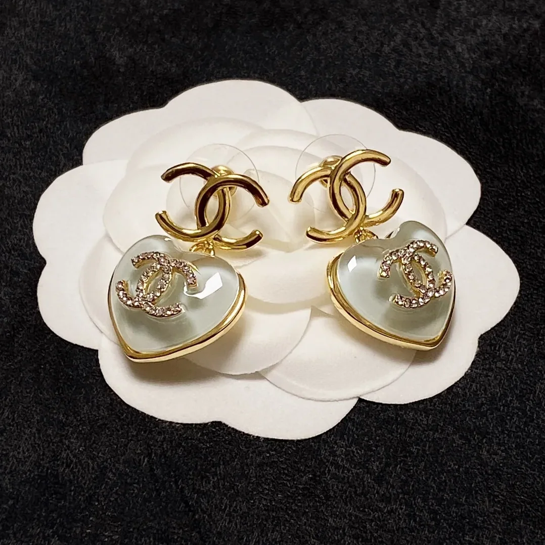 Love Heart Double C Earrings Gold