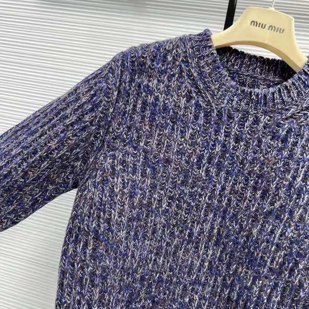Miu Miu Wool Sweater with Knit Logo Patch for Women in Blue