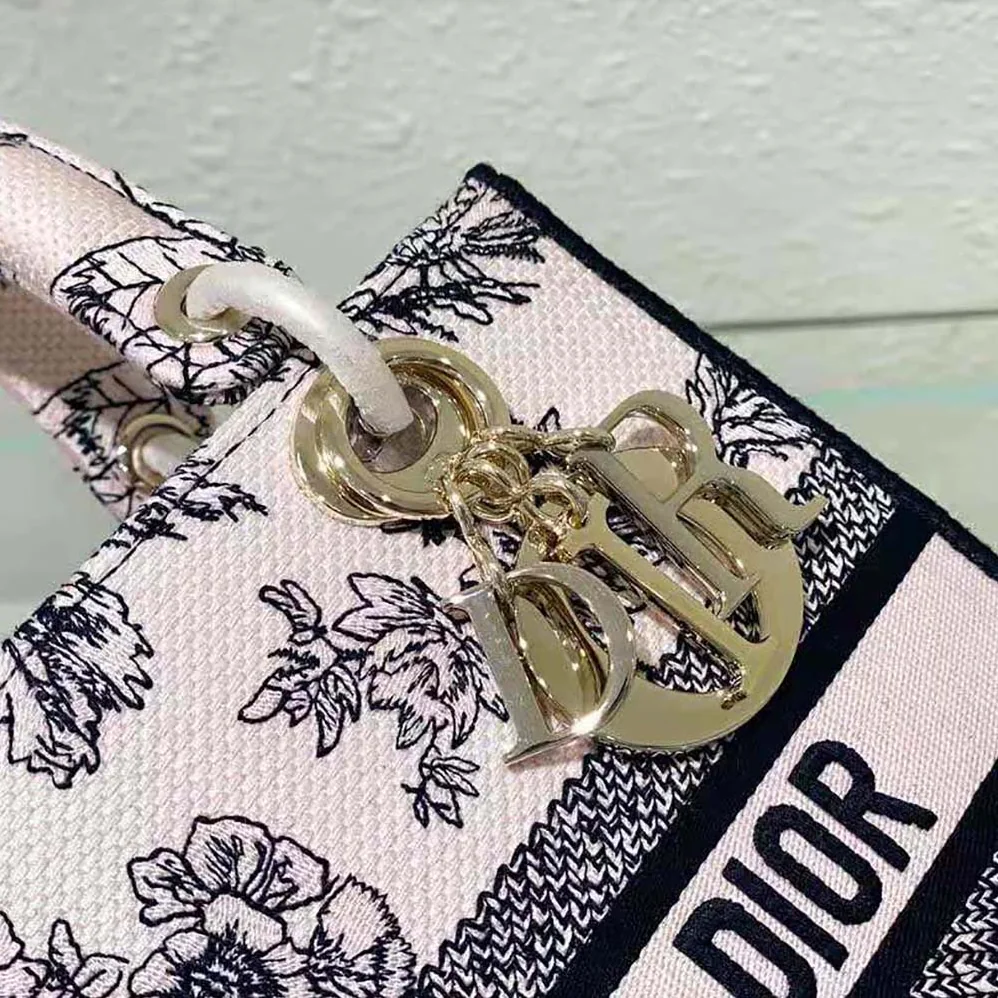 Dior Medium Lady D-lite Bag Powder Pink Dior Jardin Botanique Embroidery for Women