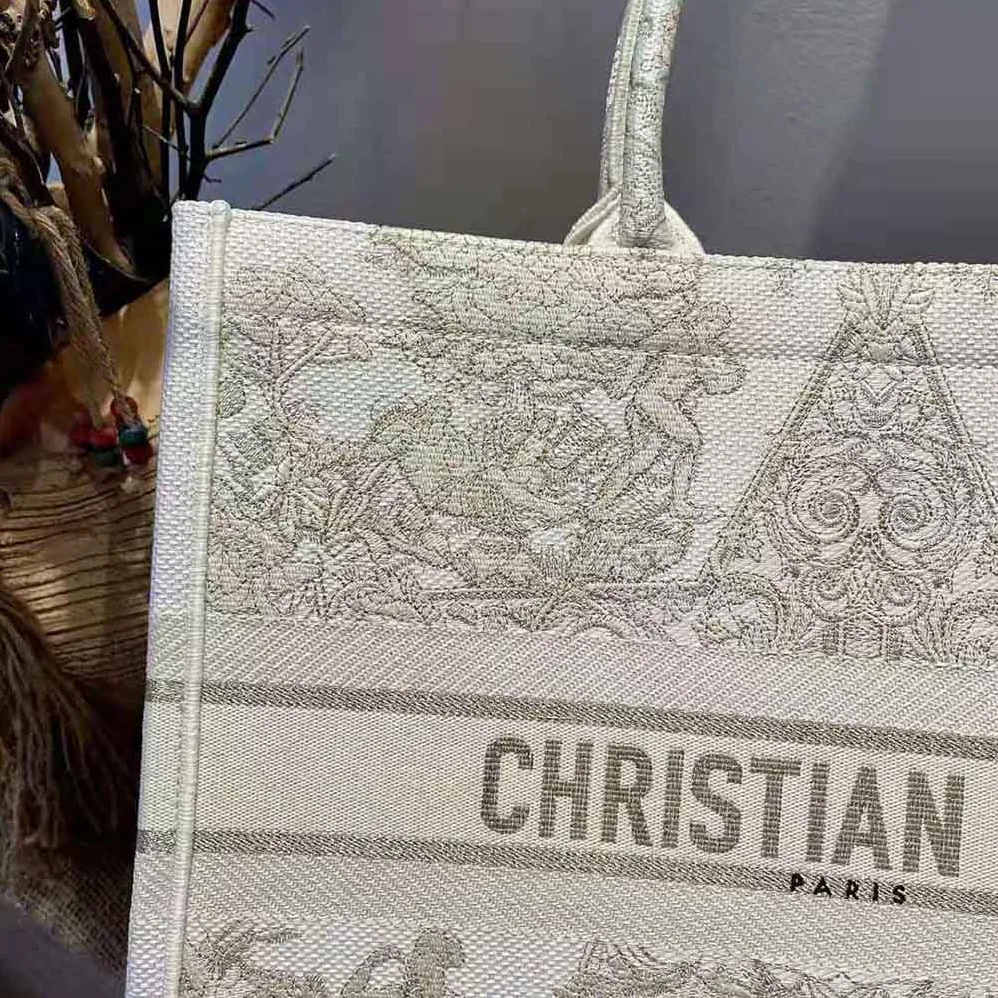 Dior Book Tote Gold-Tone Dior Around the World Stella Embroidery for Women