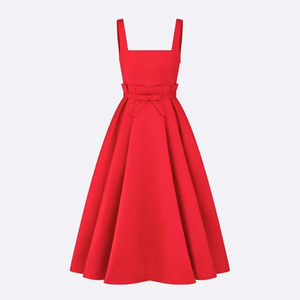 Dior Mid-Length Dress Red Wool and Silk Shantung for Women Dior Mid-Length Dress Red Wool and Silk Shantung for Women