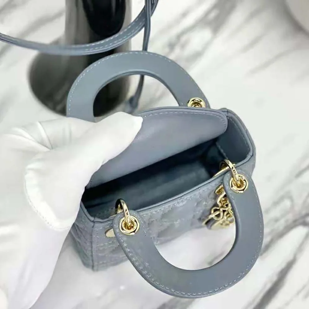 Dior Micro Lady Dior Bag Cloud Blue Cannage Lambskin for Women