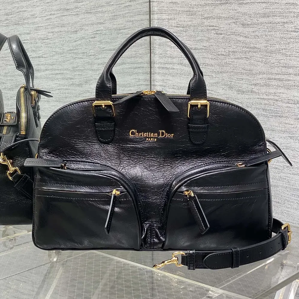 Dior Medium Grand Tour Bowling Bag Black Crinkled Calfskin for Women Dior Medium Grand Tour Bowling Bag Black Crinkled Calfskin for Women